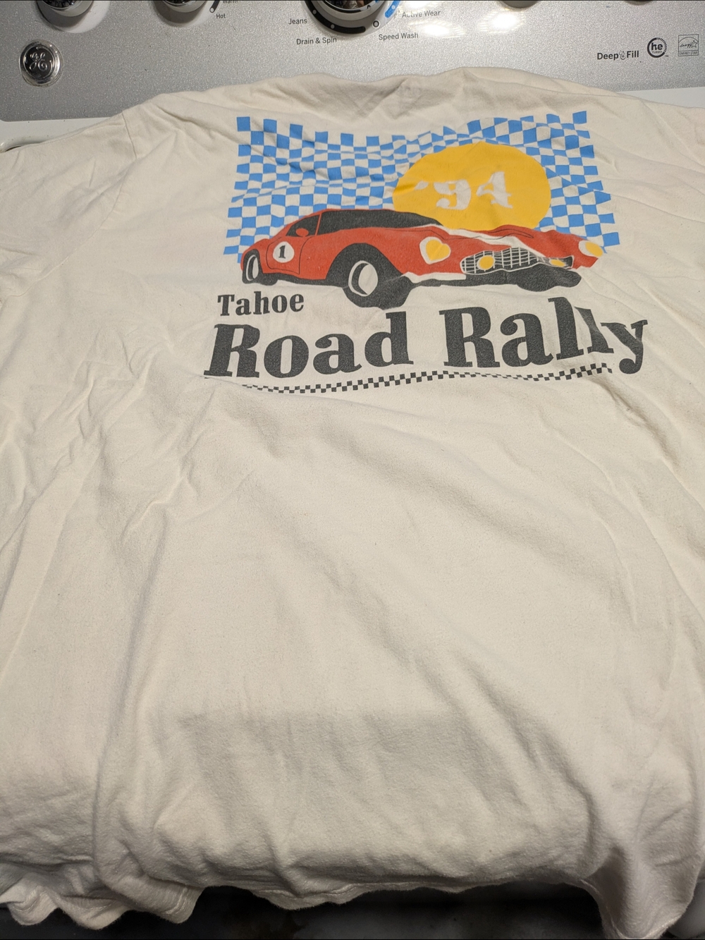Old Navy Cream Kids Tee with Red Car Graphic